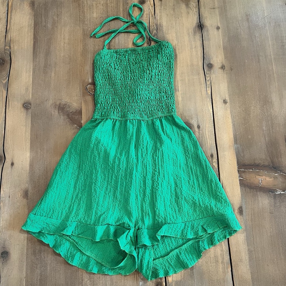 Shein Women Green Smocked Open Back Romper Small